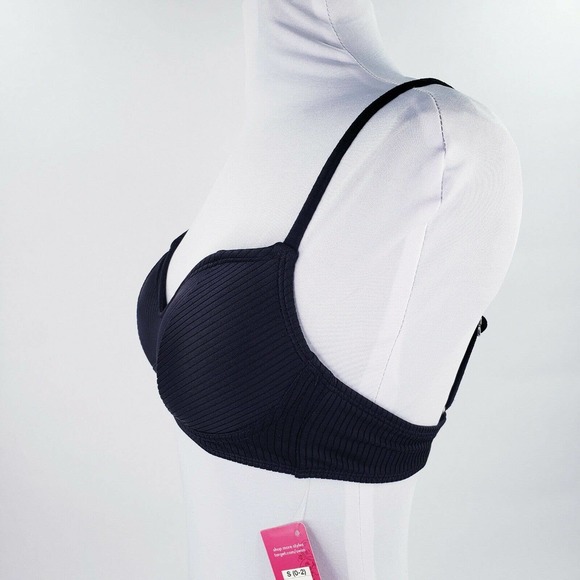 Xhilaration Bikini Swim Top Black Ribbed Juniors 3/5 Womens XS 0/2 - Picture 4 of 9